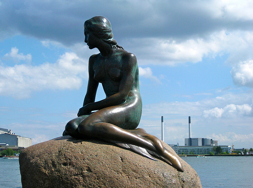 the little mermaid, watching over her prince.  "The Little Mermaid" Statue in Copenhagen.  